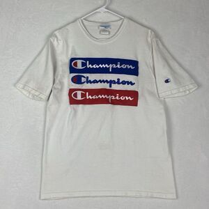 Vintage Champion Shirt Mens Medium White Logo Short Sleeve Crewneck Casual